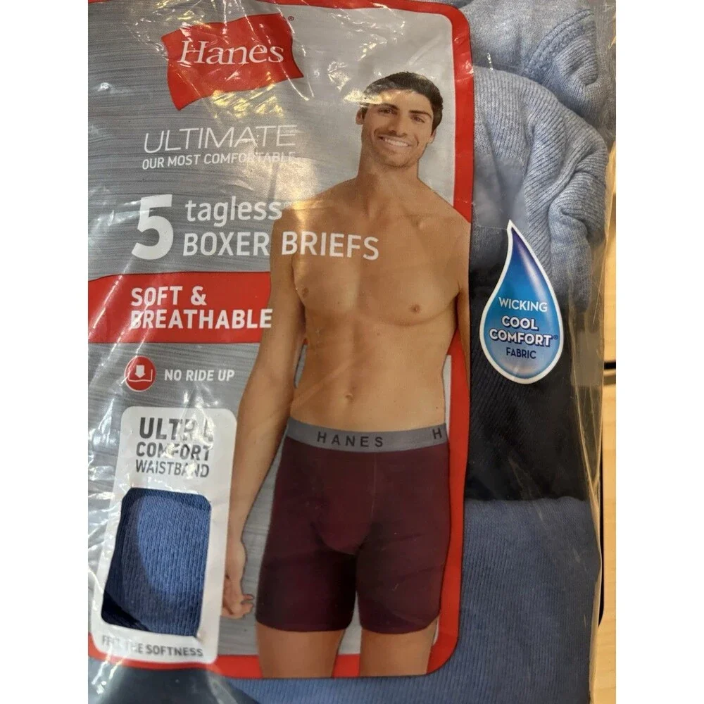 Hanes Ultimate Boxer Briefs Tagless Men's 5 pack Classic Soft Cool Comfort XL